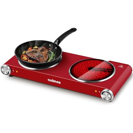 Cusimax Ceramic Double Burner, 1800W Portable Infrared Burner, Red CMIP-B180R